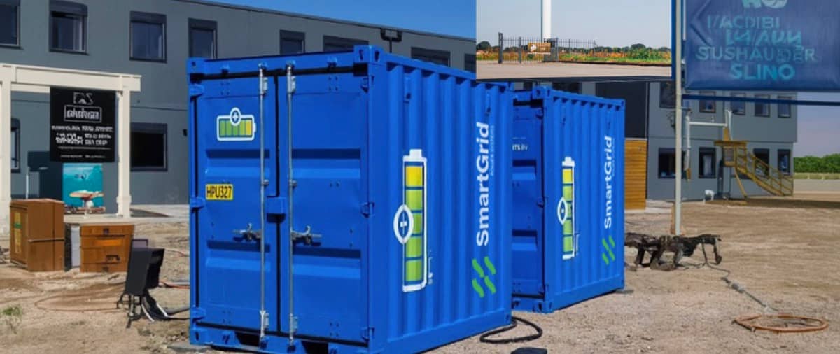 Kontejnerové hybridní generátory v modrých skříních